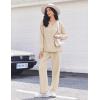 Ekouaer Pajama for Womens Set Ploar Fleece Long Sleeve Lounge Sets Fall Pjs V Neck Comfy Sleepwear with Pockets(Khaki)