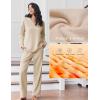 Ekouaer Pajama for Womens Set Ploar Fleece Long Sleeve Lounge Sets Fall Pjs V Neck Comfy Sleepwear with Pockets(Khaki)