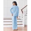 Ekouaer Pajama for Womens Set Ploar Fleece Long Sleeve Lounge Sets Fall Pjs V Neck Comfy Sleepwear with Pockets(Light Blue)