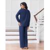 Ekouaer Pajama for Womens Set Ploar Fleece Long Sleeve Lounge Sets Fall Pjs V Neck Comfy Sleepwear with Pockets(Navy)