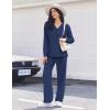 Ekouaer Pajama for Womens Set Ploar Fleece Long Sleeve Lounge Sets Fall Pjs V Neck Comfy Sleepwear with Pockets(Navy)