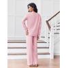 Ekouaer Pajama for Womens Set Ploar Fleece Long Sleeve Lounge Sets Fall Pjs V Neck Comfy Sleepwear with Pockets(Pink)