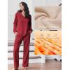 Ekouaer Pajama for Womens Set Ploar Fleece Long Sleeve Lounge Sets Fall Pjs V Neck Comfy Sleepwear with Pockets(Red)