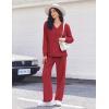 Ekouaer Pajama for Womens Set Ploar Fleece Long Sleeve Lounge Sets Fall Pjs V Neck Comfy Sleepwear with Pockets(Red)