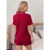 Ekouaer Pajamas for Women Set 2 Piece Soft Button Up Pjs Short Sleeve Summer Lounge Sets Comfy Sleepwear(Deep Red)