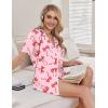 Ekouaer Pajamas for Women Set 2 Piece Soft Button Up Pjs Short Sleeve Summer Lounge Sets Comfy Sleepwear(Pink Bow Tie)