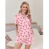 Ekouaer Pajamas for Women Set 2 Piece Soft Button Up Pjs Short Sleeve Summer Lounge Sets Comfy Sleepwear(Red Cherry)