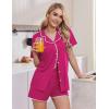 Ekouaer Pajamas for Women Set 2 Piece Soft Button Up Pjs Short Sleeve Summer Lounge Sets Comfy Sleepwear(Rose)