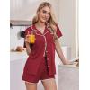 Ekouaer Pajamas for Women Set 2 Piece Soft Button Up Pjs Short Sleeve Summer Lounge Sets Comfy Sleepwear(Wine Red)