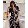 Ekouaer Pajamas for Women Set Button Up Soft Pjs Short Sleeve 2 Piece Lounge Sets Comfy Sleepwear(Black With Pink Hearts)