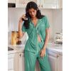 Ekouaer Pajamas for Women Set Button Up Soft Pjs Short Sleeve 2 Piece Lounge Sets Comfy Sleepwear(Green Gray)