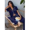 Ekouaer Pajamas for Women Set Button Up Soft Pjs Short Sleeve 2 Piece Lounge Sets Comfy Sleepwear(Navy Blue)