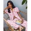 Ekouaer Pajamas for Women Set Button Up Soft Pjs Short Sleeve 2 Piece Lounge Sets Comfy Sleepwear(Pink Stripe & Bow)