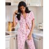 Ekouaer Pajamas for Women Set Button Up Soft Pjs Short Sleeve 2 Piece Lounge Sets Comfy Sleepwear(Pink Stripe & Bow)