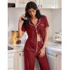 Ekouaer Pajamas for Women Set Button Up Soft Pjs Short Sleeve 2 Piece Lounge Sets Comfy Sleepwear(Wine Red)