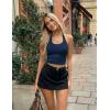 Ekouaer Women Halter Top Backless Scroop Neck Slim Stretchy Ribbed Knit Camisole Crop Tops S-XXL(Black+navy)