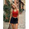 Ekouaer Women Halter Top Backless Scroop Neck Slim Stretchy Ribbed Knit Camisole Crop Tops S-XXL(Black+red)