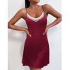 Ekouaer Women’s Nightgown Sleeveless Lace Chemise Sleepwear Ribbed Knit Night Dress(Red)