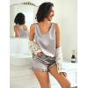 Ekouaer Womens Silk Pajamas Set 2 Piece Satin Camisole Pjs V Neck Tank Top and Shorts with Ruffle Sleepwear(Light Grey)