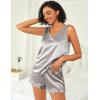 Ekouaer Womens Silk Pajamas Set 2 Piece Satin Camisole Pjs V Neck Tank Top and Shorts with Ruffle Sleepwear(Light Grey)