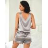 Ekouaer Womens Silk Pajamas Set 2 Piece Satin Camisole Pjs V Neck Tank Top and Shorts with Ruffle Sleepwear(Light Grey)