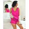 Ekouaer Womens Silk Pajamas Set 2 Piece Satin Camisole Pjs V Neck Tank Top and Shorts with Ruffle Sleepwear(Rose Red)