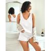 Ekouaer Womens Silk Pajamas Set 2 Piece Satin Camisole Pjs V Neck Tank Top and Shorts with Ruffle Sleepwear(White)