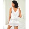 Ekouaer Womens Silk Pajamas Set 2 Piece Satin Camisole Pjs V Neck Tank Top and Shorts with Ruffle Sleepwear(White)