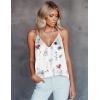 Ekouaer Women’s Silk Satin Camisole Tank Tops V Neck Sleeveless Spaghetti Straps Blouse Casual Racerback Shirt(White/Watercolor Flowers)