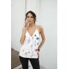 Ekouaer Women’s Silk Satin Camisole Tank Tops V Neck Sleeveless Spaghetti Straps Blouse Casual Racerback Shirt(White/Watercolor Flowers)