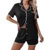 Ekouaer Pajamas for Women Set 2 Piece Soft Button Up Pjs Short Sleeve Summer Lounge Sets Comfy Sleepwear(Black)