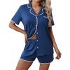 Ekouaer Pajamas for Women Set 2 Piece Soft Button Up Pjs Short Sleeve Summer Lounge Sets Comfy Sleepwear(Navy Blue)