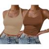 Ekouaer Women Halter Top Backless Scroop Neck Slim Stretchy Ribbed Knit Camisole Crop Tops S-XXL(Beige+brown)