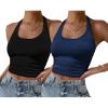 Ekouaer Women Halter Top Backless Scroop Neck Slim Stretchy Ribbed Knit Camisole Crop Tops S-XXL(Black+navy)