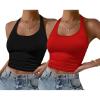 Ekouaer Women Halter Top Backless Scroop Neck Slim Stretchy Ribbed Knit Camisole Crop Tops S-XXL(Black+red)