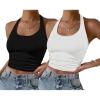 Ekouaer Women Halter Top Backless Scroop Neck Slim Stretchy Ribbed Knit Camisole Crop Tops S-XXL(Black+white)