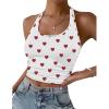 Ekouaer Women Halter Top Backless Scroop Neck Slim Stretchy Ribbed Knit Camisole Crop Tops S-XXL(White Red Hearts)