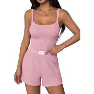Ekouaer Lounge Sets for Women 2 Piece Sleeveless Pajamas Sets Knit Casual Summer Cami Tank Tops and Shorts(Pink)