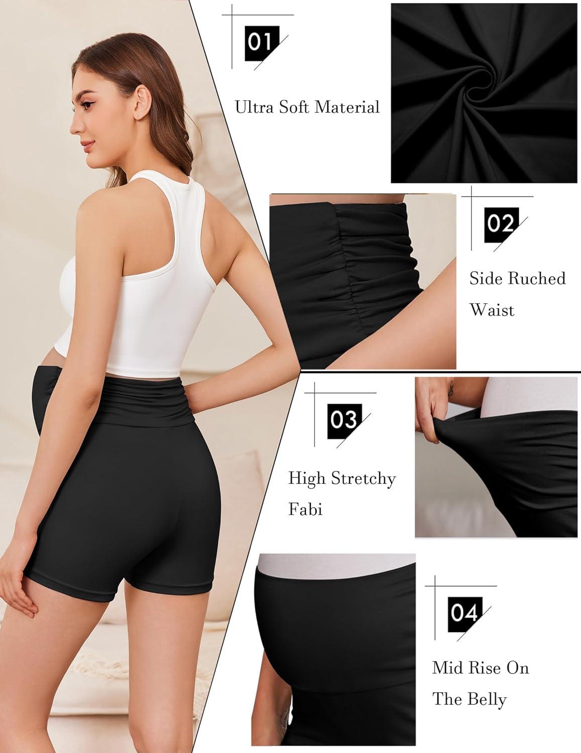 imageEkouaer 4 Pack Womens Maternity Shorts Pregnancy Biker Shorts Stretchy Workout Loungewear Mama ClothesBlackBlackBlackBlack