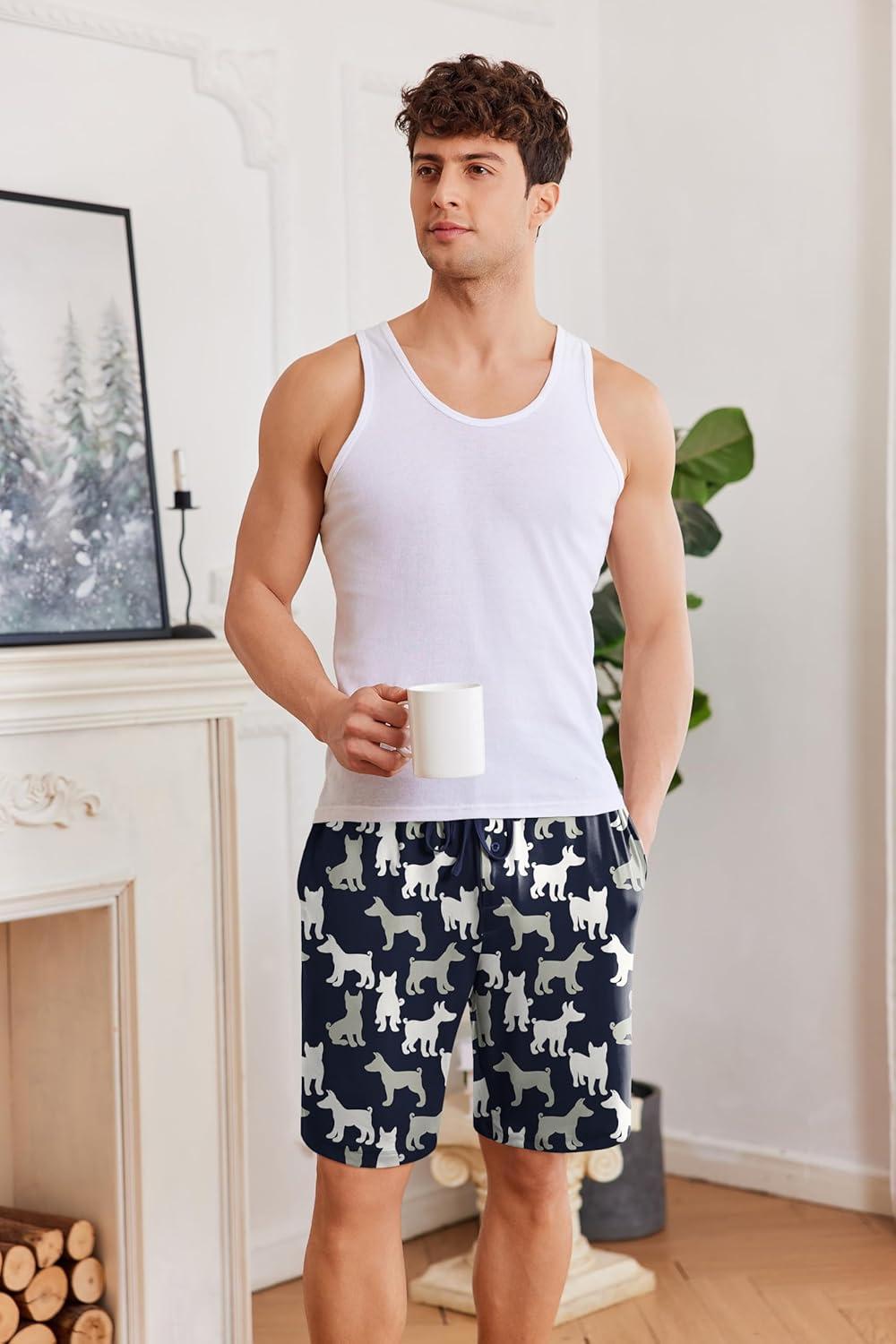 imageEkouaer Mens Pajama Shorts Soft Sleepwear Bottoms Elastic Waistband Loungewear Breathable Men Shorts with Pockets01 Bigfoot and Dogs