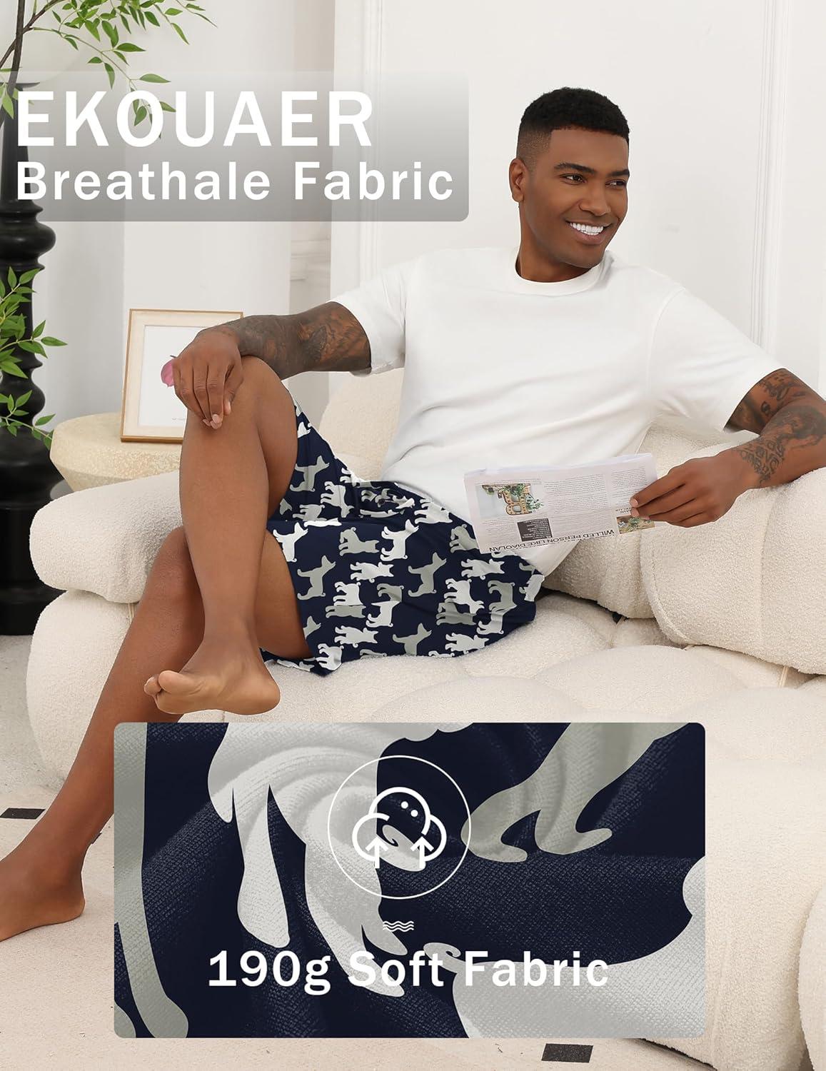 imageEkouaer Mens Pajama Shorts Soft Sleepwear Bottoms Elastic Waistband Loungewear Breathable Men Shorts with Pockets01 Bigfoot and Dogs