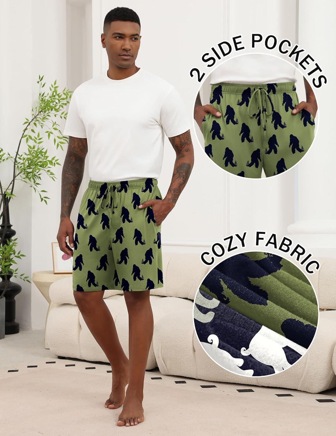 imageEkouaer Mens Pajama Shorts Soft Sleepwear Bottoms Elastic Waistband Loungewear Breathable Men Shorts with Pockets01 Bigfoot and Dogs