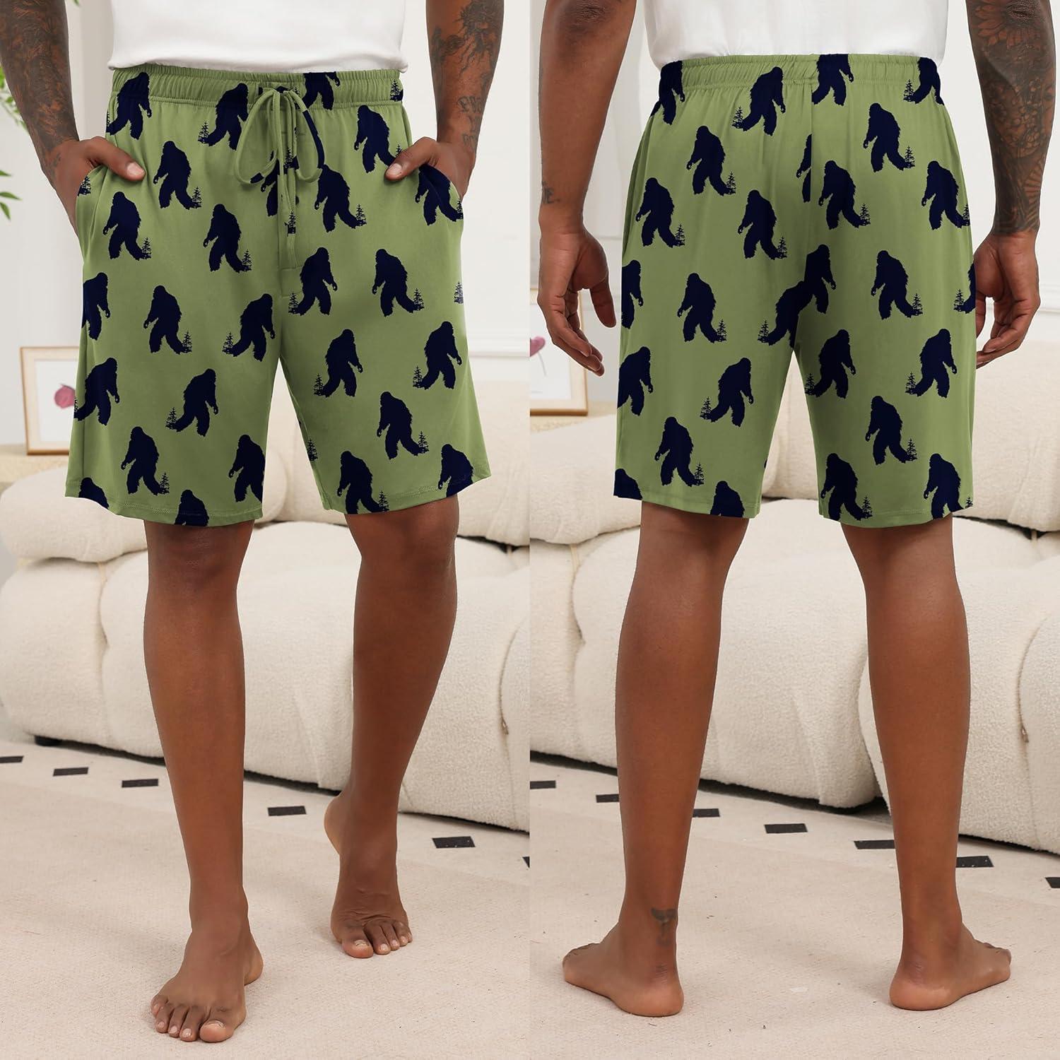 imageEkouaer Mens Pajama Shorts Soft Sleepwear Bottoms Elastic Waistband Loungewear Breathable Men Shorts with Pockets01 Bigfoot and Dogs