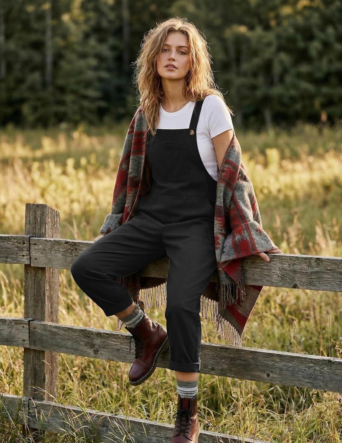 imageEkouaer Overalls for Women Baggy Bib Jumpers Casual Sleeveless Jumpsuits One Piece Long Pant Rompers with Pockets 2026Black