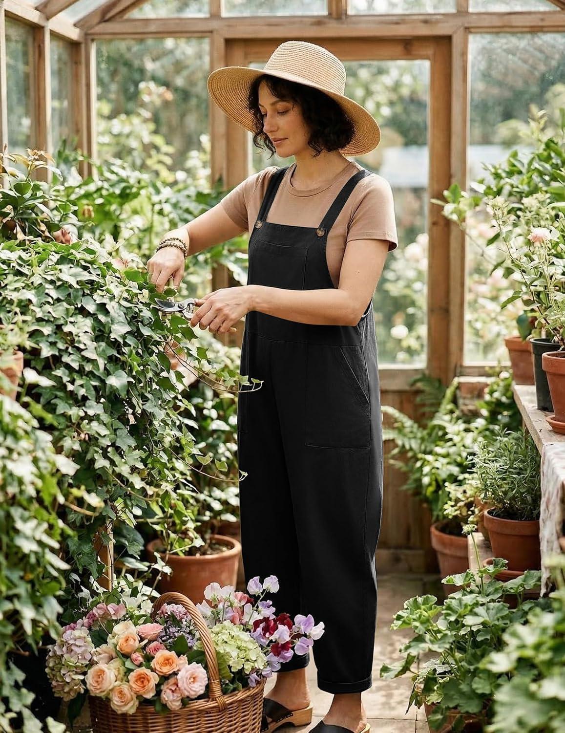 imageEkouaer Overalls for Women Baggy Bib Jumpers Casual Sleeveless Jumpsuits One Piece Long Pant Rompers with Pockets 2026Black