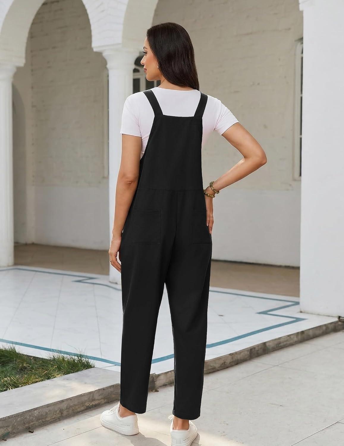 imageEkouaer Overalls for Women Baggy Bib Jumpers Casual Sleeveless Jumpsuits One Piece Long Pant Rompers with Pockets 2026Black