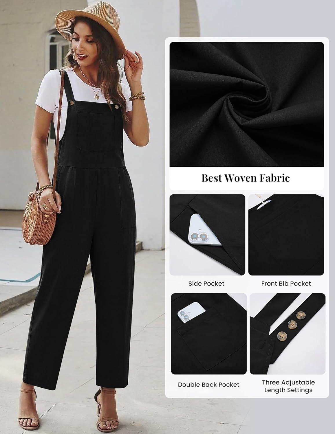 imageEkouaer Overalls for Women Baggy Bib Jumpers Casual Sleeveless Jumpsuits One Piece Long Pant Rompers with Pockets 2026Black