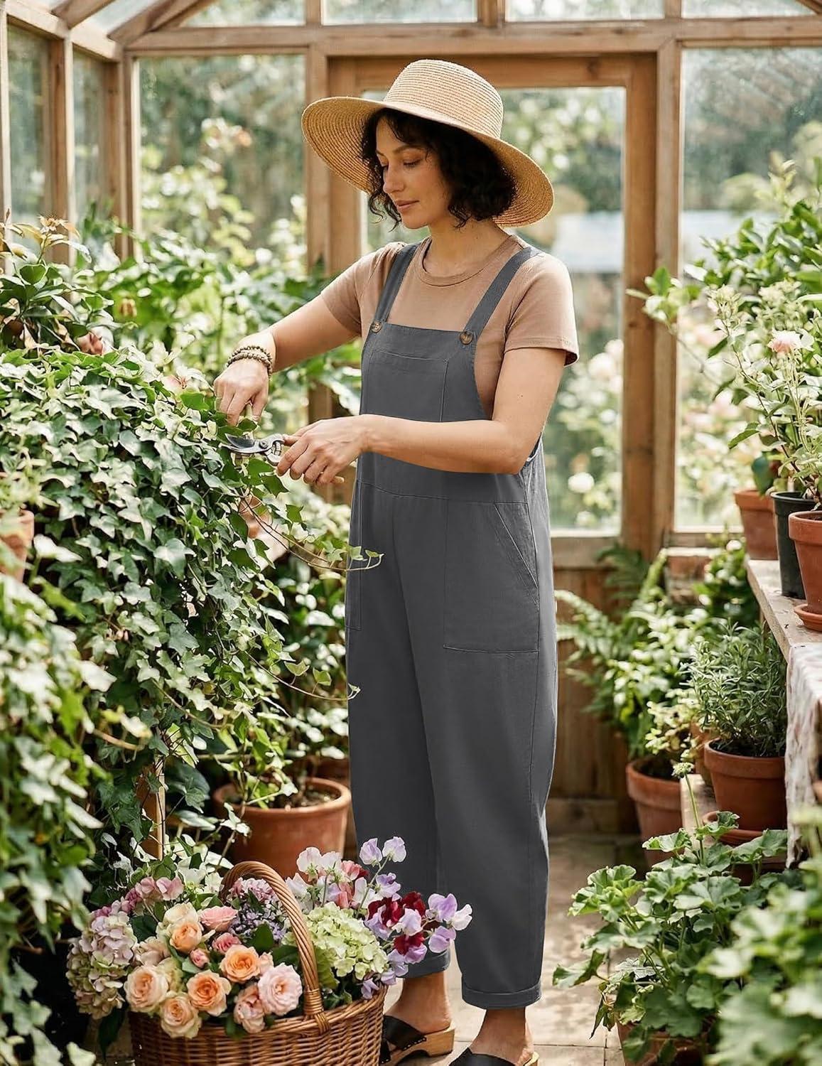 imageEkouaer Overalls for Women Baggy Bib Jumpers Casual Sleeveless Jumpsuits One Piece Long Pant Rompers with Pockets 2026Dark Grey