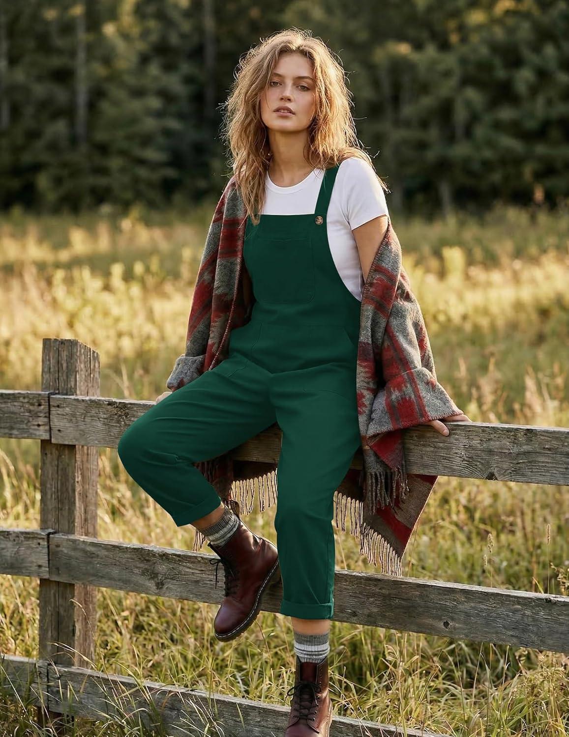 imageEkouaer Overalls for Women Baggy Bib Jumpers Casual Sleeveless Jumpsuits One Piece Long Pant Rompers with Pockets 2026Lake Green
