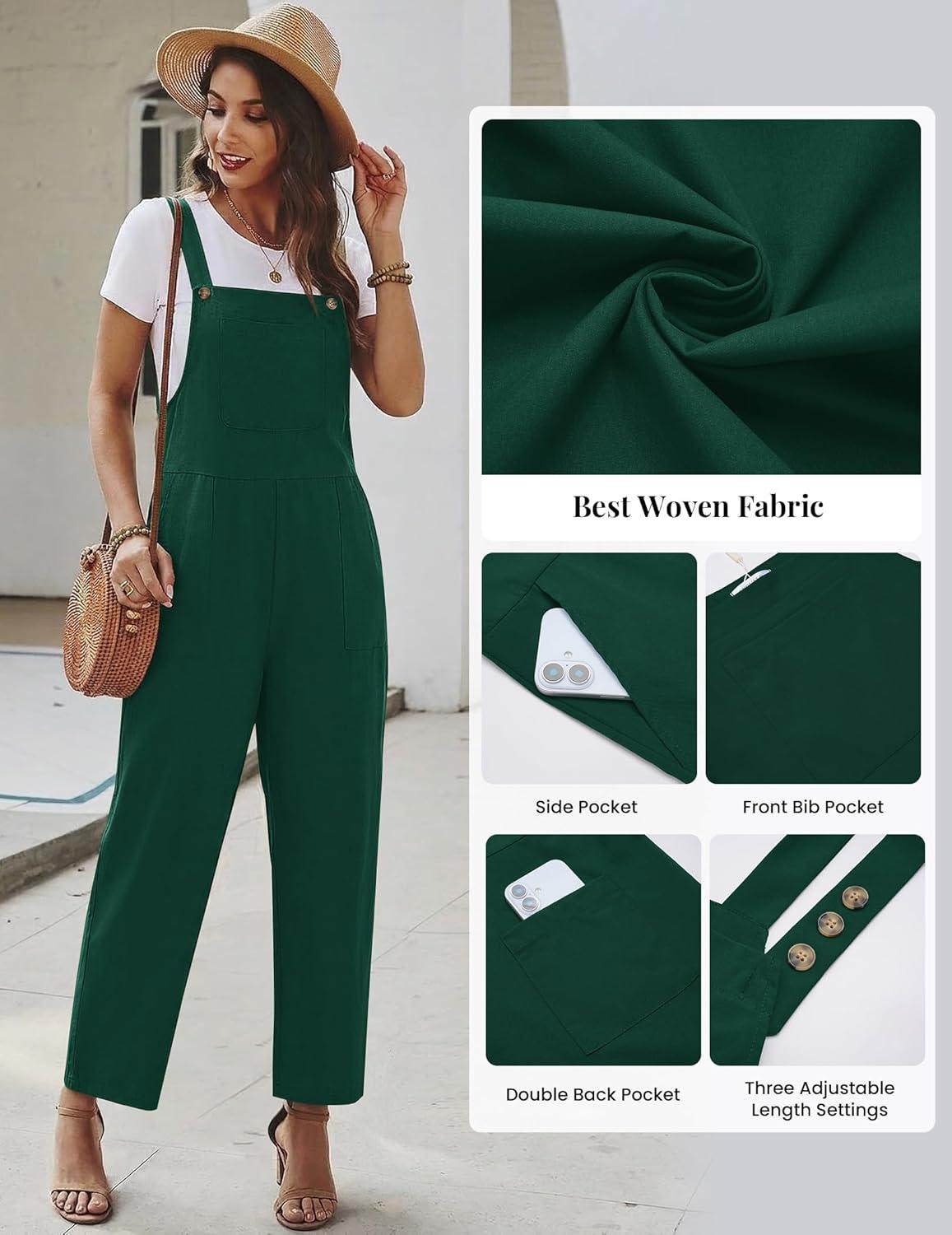 imageEkouaer Overalls for Women Baggy Bib Jumpers Casual Sleeveless Jumpsuits One Piece Long Pant Rompers with Pockets 2026Lake Green